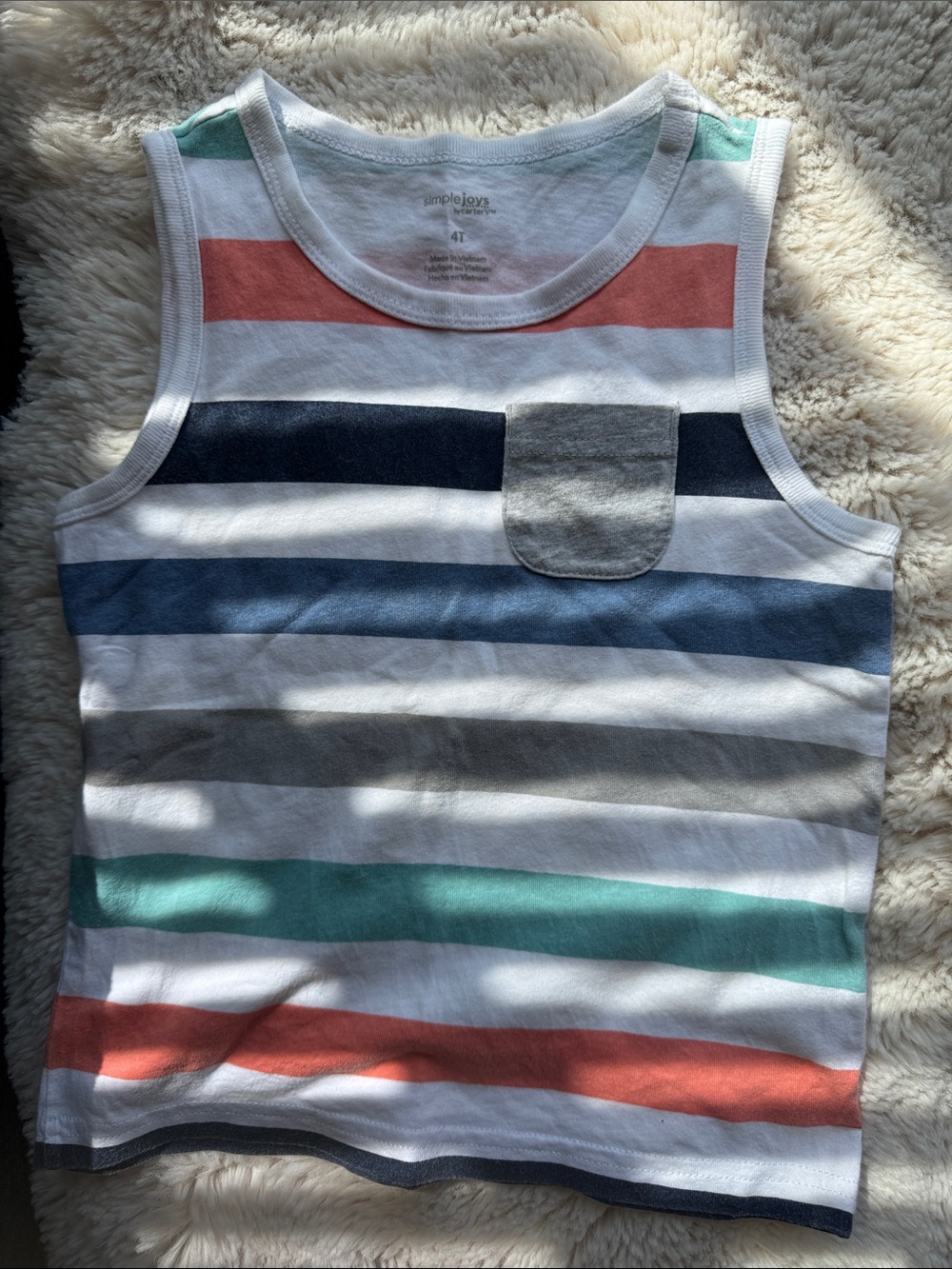 Simple Joys 4T Striped Tank Top in White, Navy, Coral, Teal & Gray